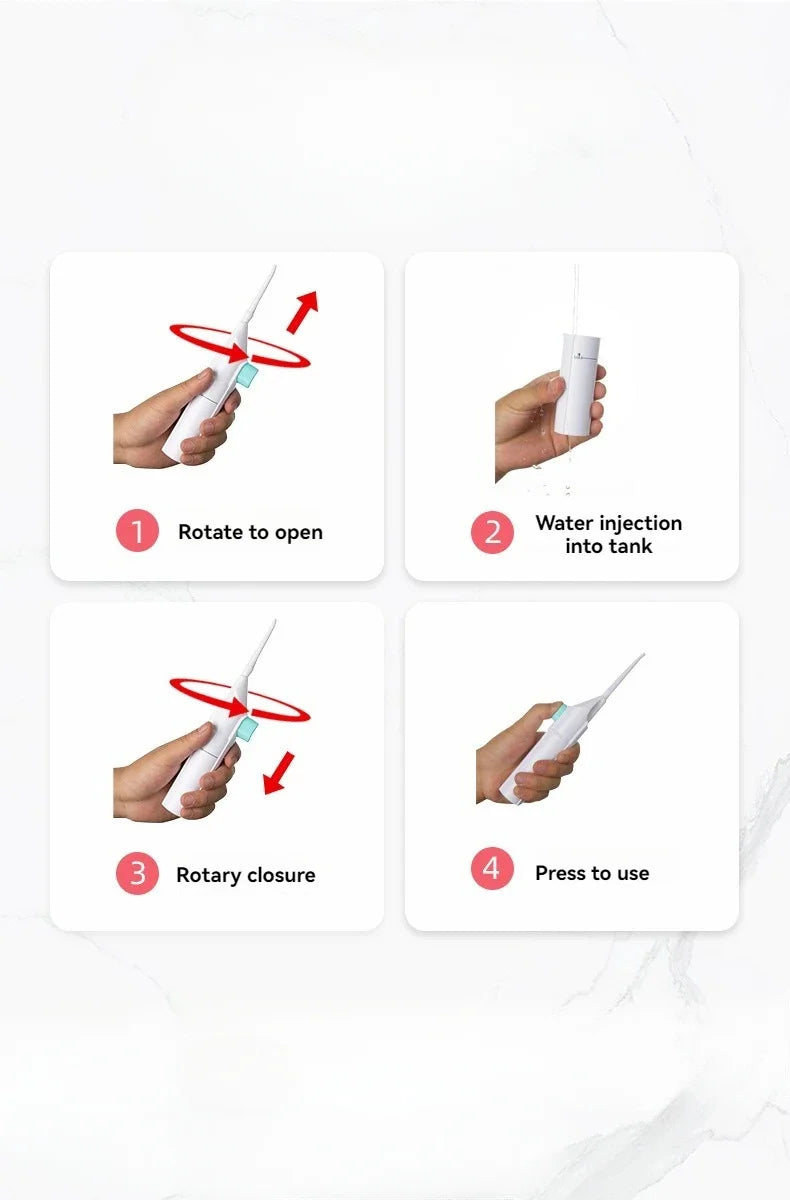 Portable high-pressure oral irrigator - manual tooth cleaner with grip, nozzle attachment for gum health