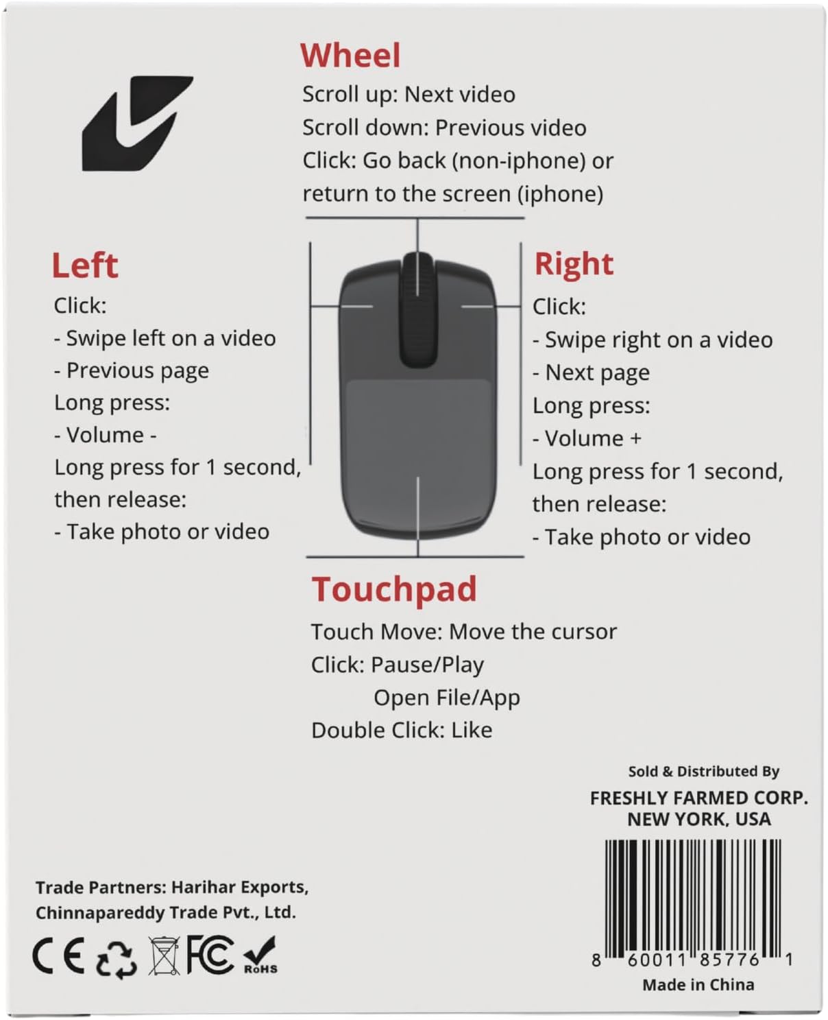 Smartlifestyle365™2501M-2025 New Wireless Finger Ring Mouse – 3-in-1 Bluetooth & 2.4G Mini Optical Mouse with Touchpad, Remote Scroller & Page Turner for TikTok/YouTube/Instagram Reels, Kindle App, iPhone/Android/PC