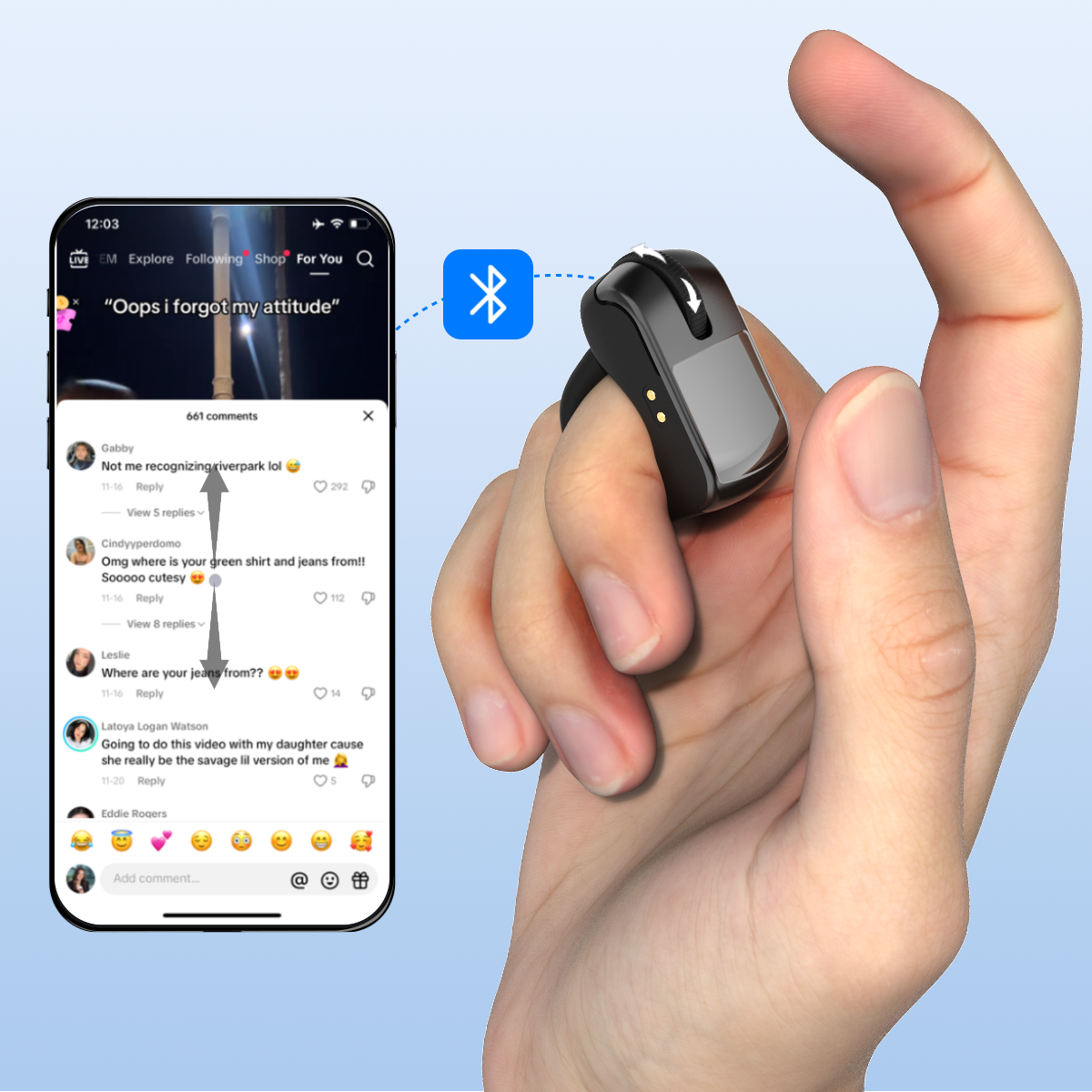 Smartlifestyle365™2501M-2025 New Wireless Finger Ring Mouse – 3-in-1 Bluetooth & 2.4G Mini Optical Mouse with Touchpad, Remote Scroller & Page Turner for TikTok/YouTube/Instagram Reels, Kindle App, iPhone/Android/PC
