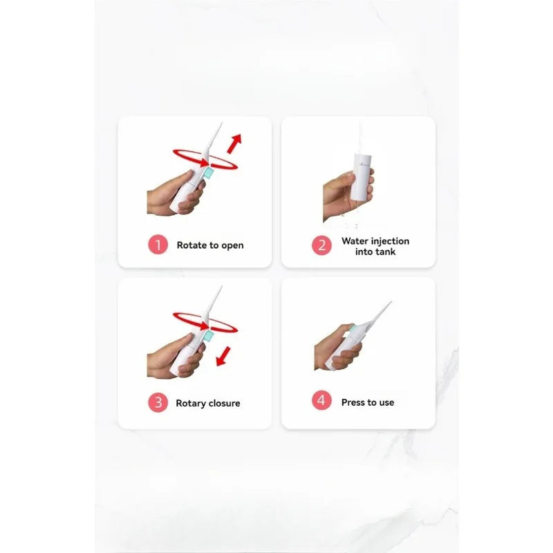 Portable high-pressure oral irrigator - manual tooth cleaner with grip, nozzle attachment for gum health